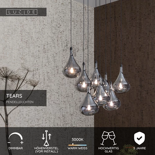 Lucide TEARS - Pendelleuchten - LED Dim. - G4 - 8x1,5W 3000K - Schwarz - USP
